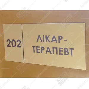 Табличка Лікар-Терапевт 29х14 см з написом на пластиковій основі встановлена на дверях медичного кабінету - фото праворуч.