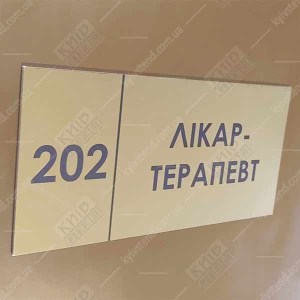 Табличка Лікар-Терапевт 29х14 см з написом на пластиковій основі встановлена на дверях медичного кабінету - фото ліворуч.