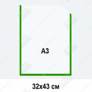 Пластиковый карман А3 вертикальный прозрачный с зеленой окантовкой