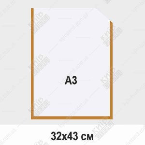 Пластиковый карман А3 вертикальный прозрачный с золотистой окантовкой (37608